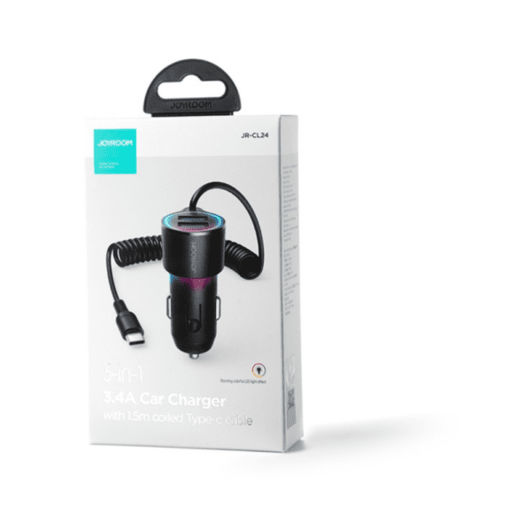Joyroom 3.4A 3-in-1 Car Charger Coiled Type-C Cable JR-CL24-1 Joyroom 3.4A 3-in-1 Car Charger Coiled Type-C Cable JR-CL24