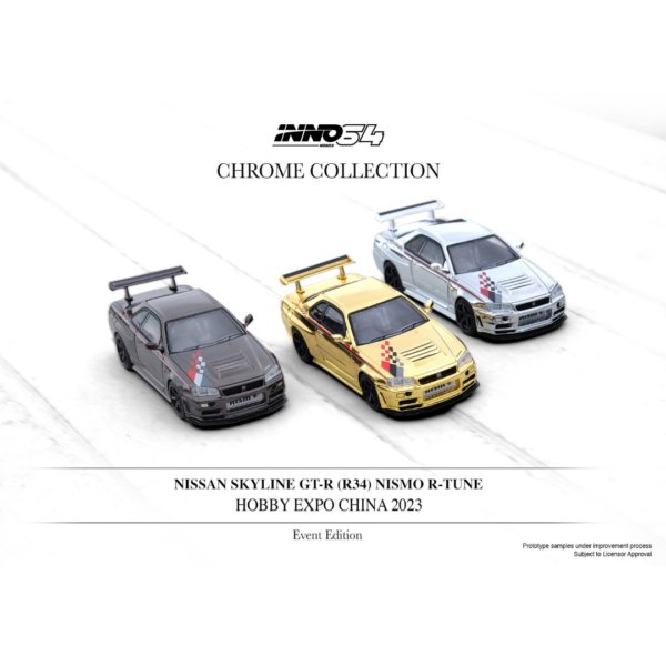 Nissan Skyline GT-R (R34) Nismo R-Tune Silver Chrome CHINA HOBBY EXPO 2023 IN64-R34RT-SCH Nissan Skyline GT-R (R34) Nismo R-Tune Silver Chrome CHINA HOBBY EXPO 2023 IN64-R34RT-SCH