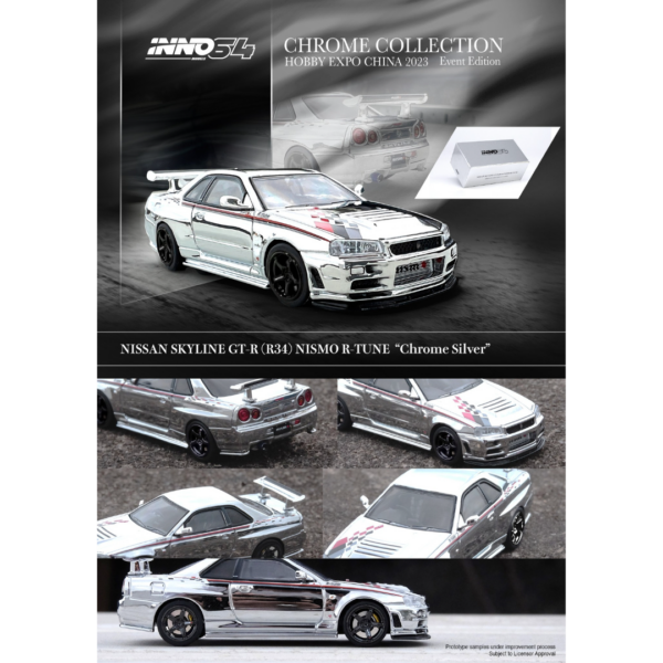 Nissan Skyline GT-R (R34) Nismo R-Tune Silver Chrome CHINA HOBBY EXPO 2023 IN64-R34RT-SCH Nissan Skyline GT-R (R34) Nismo R-Tune Silver Chrome CHINA HOBBY EXPO 2023 IN64-R34RT-SCH
