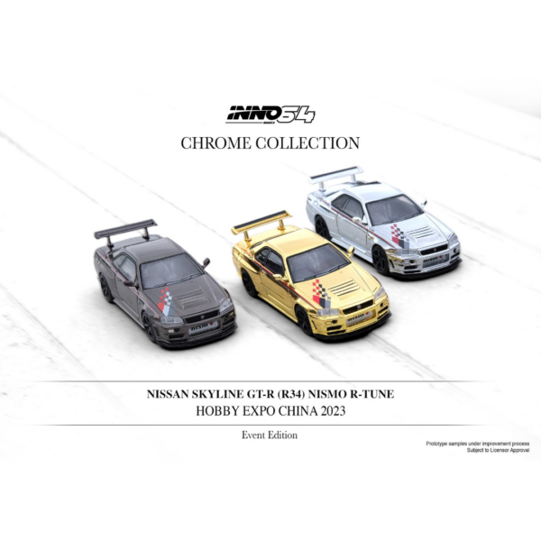 Nissan Skyline GT-R (R34) Nismo R-Tune Gold Chrome CHINA HOBBY EXPO 2023 IN64-R34RT-GCH Nissan Skyline GT-R (R34) Nismo R-Tune Gold Chrome CHINA HOBBY EXPO 2023 IN64-R34RT-GCH