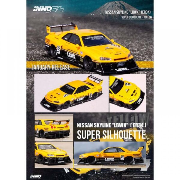 Nissan Skyline LBWK (ER34) Super Silhouette Yellow IN64R-ER34-YL Nissan Skyline LBWK (ER34) Super Silhouette Yellow IN64R-ER34-YL