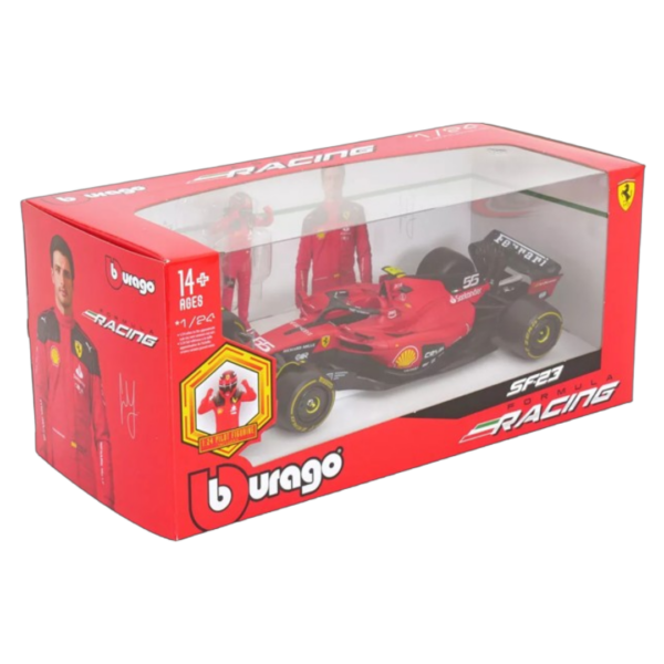 Bburago 1:24 F1 Model Car Scuderia Ferrari SF-23 2023 with figure #55 Carlos Sainz 18-26809 Bburago 1:24 F1 Model Car Scuderia Ferrari SF-23 2023 with figure #55 Carlos Sainz 18-26809