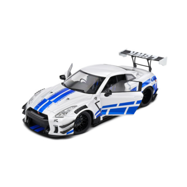 Solido 1:18 Nissan GT-R (R35) W/ Liberty Walk Body Kit 2.0 (White & Blue Stripes) 2024