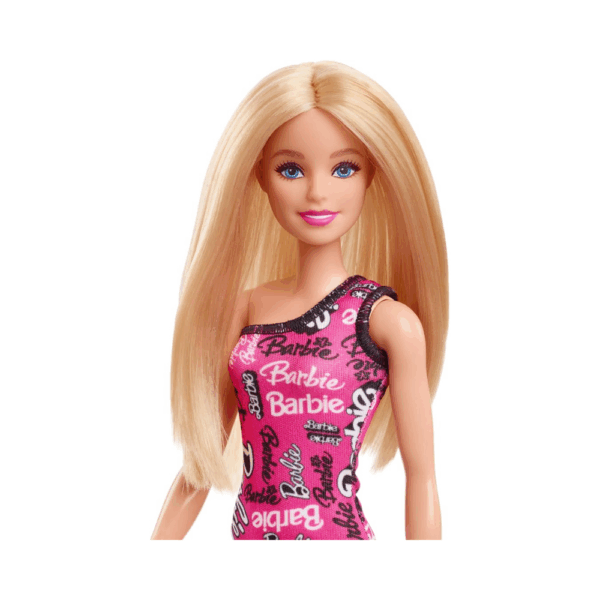 Barbie Doll with Smooth Blonde Hair Dressed in Asymmetric Removable Pink Dress and Logo Print Shoes HRH07-1 Barbie Doll with Smooth Blonde Hair Dressed in Asymmetric Removable Pink Dress and Logo Print Shoes HRH07