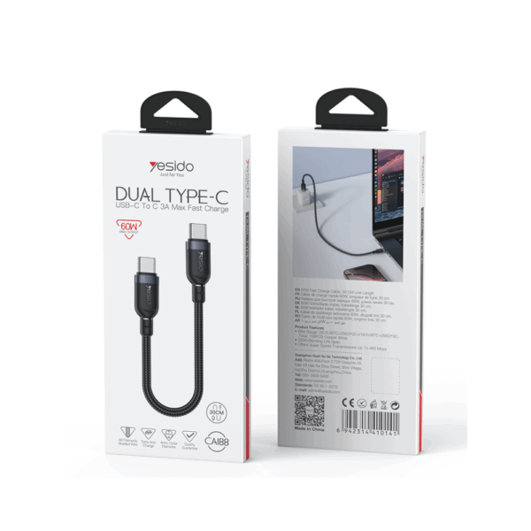 Yesido CA188 30CM PD 60W Fast Charging Type-C To Type-C -1 Yesido CA188 30CM PD 60W Fast Charging Type-C To Type-C