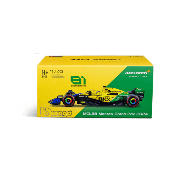 Bburago 143 F1 Model Car (Premium Version) McLAREN MCL38 2024 MONACO GP Senna livery 30th anniversary #81 Oscar Piastri 18-38215 -1 Bburago 1/43 F1 Model Car (Premium Version) McLAREN MCL38 2024 MONACO GP Senna livery 30th anniversary #81 Oscar Piastri 18-38215
