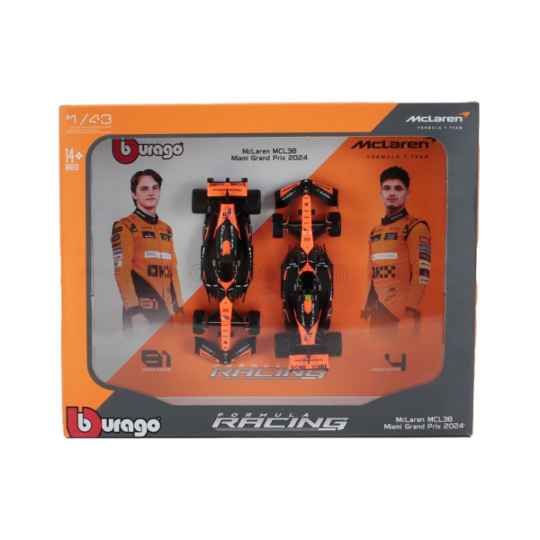 Bburago 143 Model Car McLaren Mercedes MCL38 2 Car Set #4 Lando Norris + #81 Oscar Piastri 2024 18-38109-2 Bburago 1/43 Model Car McLaren Mercedes MCL38 2 Car Set #4 Lando Norris + #81 Oscar Piastri 2024 18-38109