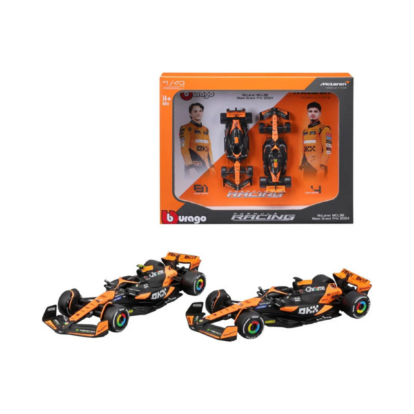 Bburago 143 Model Car McLaren Mercedes MCL38 2 Car Set #4 Lando Norris + #81 Oscar Piastri 2024 18-38109 Bburago 1/43 Model Car McLaren Mercedes MCL38 2 Car Set #4 Lando Norris + #81 Oscar Piastri 2024 18-38109