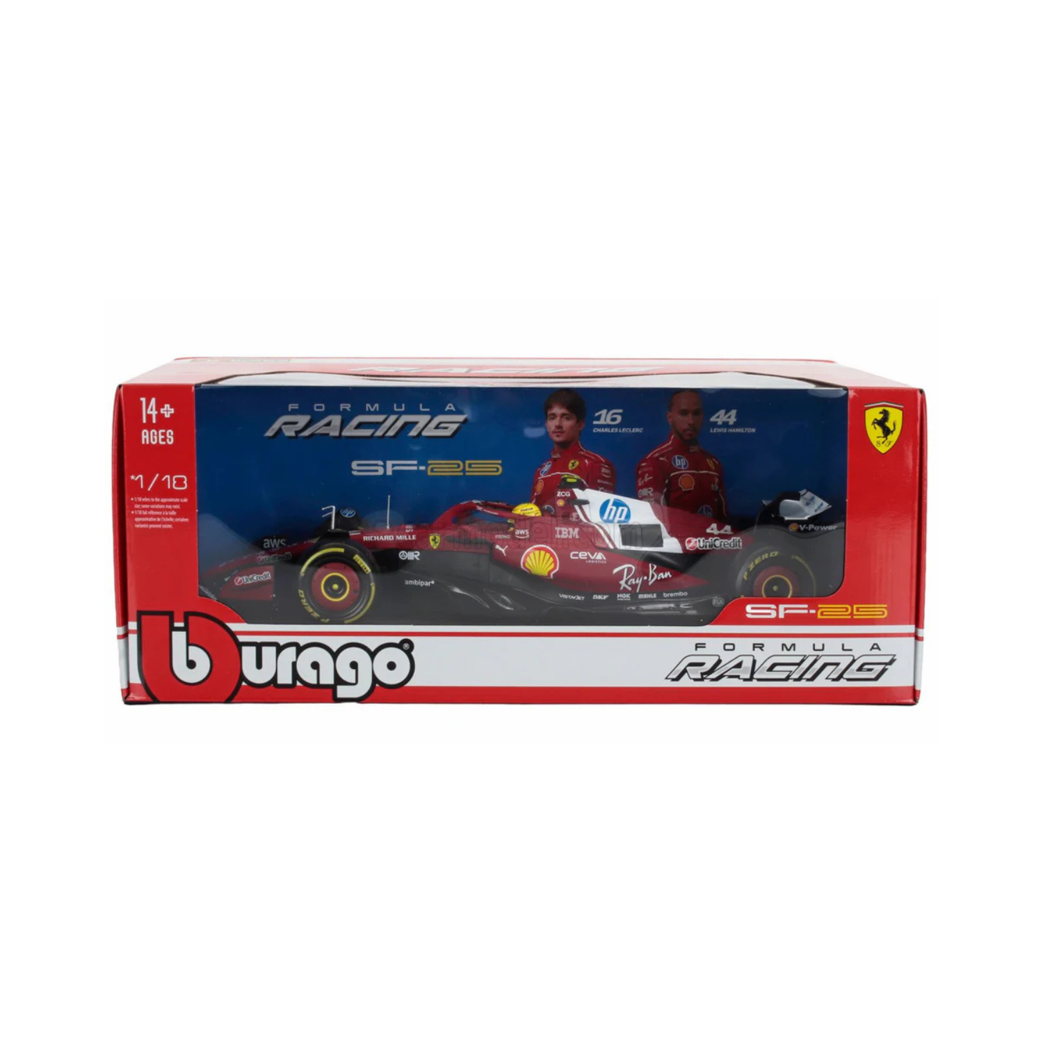 Bburago 118 F1 Model Car Ferrari 2025 #44 Lewis Hamilton 18-16816H-3