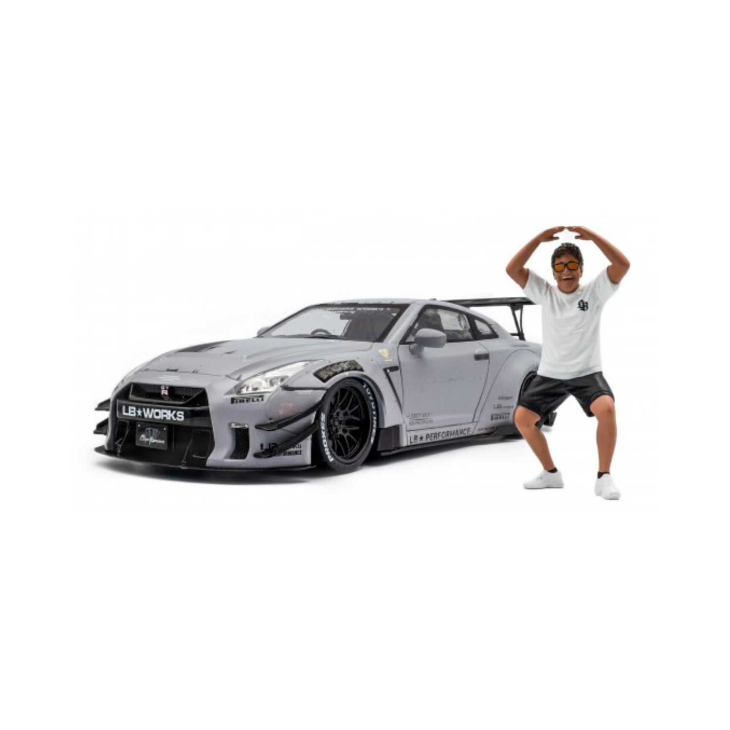 Solido 118 Nissan GT-R (R35) W Liberty Walk Body Kit 2.0 Grey w Kato San Figure