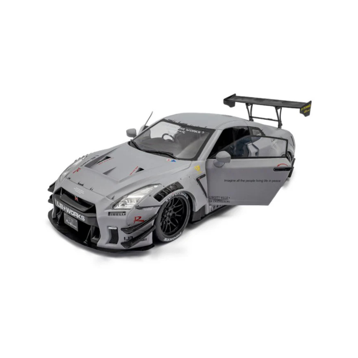 Solido 118 Nissan GT-R (R35) W Liberty Walk Body Kit 2.0 Grey w Kato San Figure -1 Solido 118 Nissan GT-R (R35) W Liberty Walk Body Kit 2.0 Grey w Kato San Figure