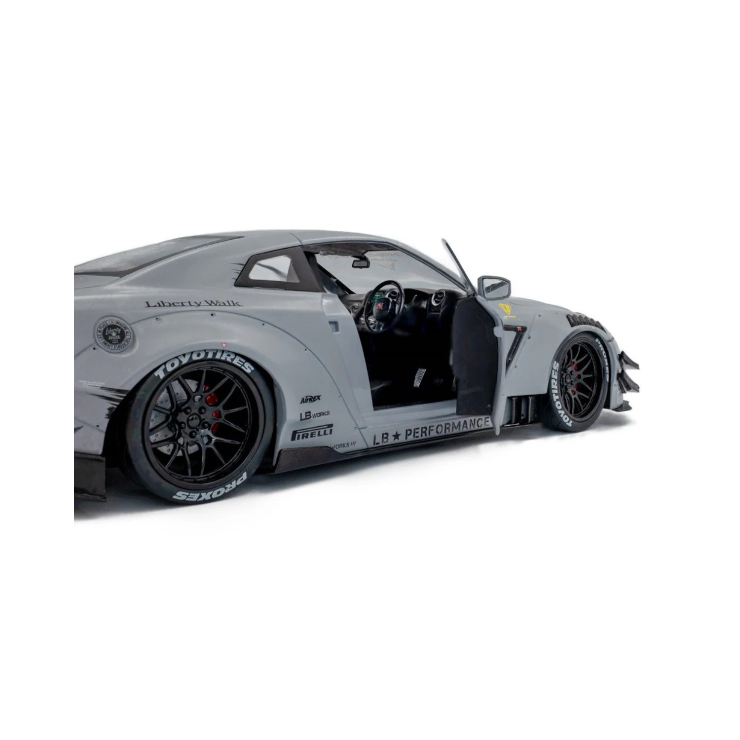 Solido 118 Nissan GT-R (R35) W Liberty Walk Body Kit 2.0 Grey w Kato San Figure -2