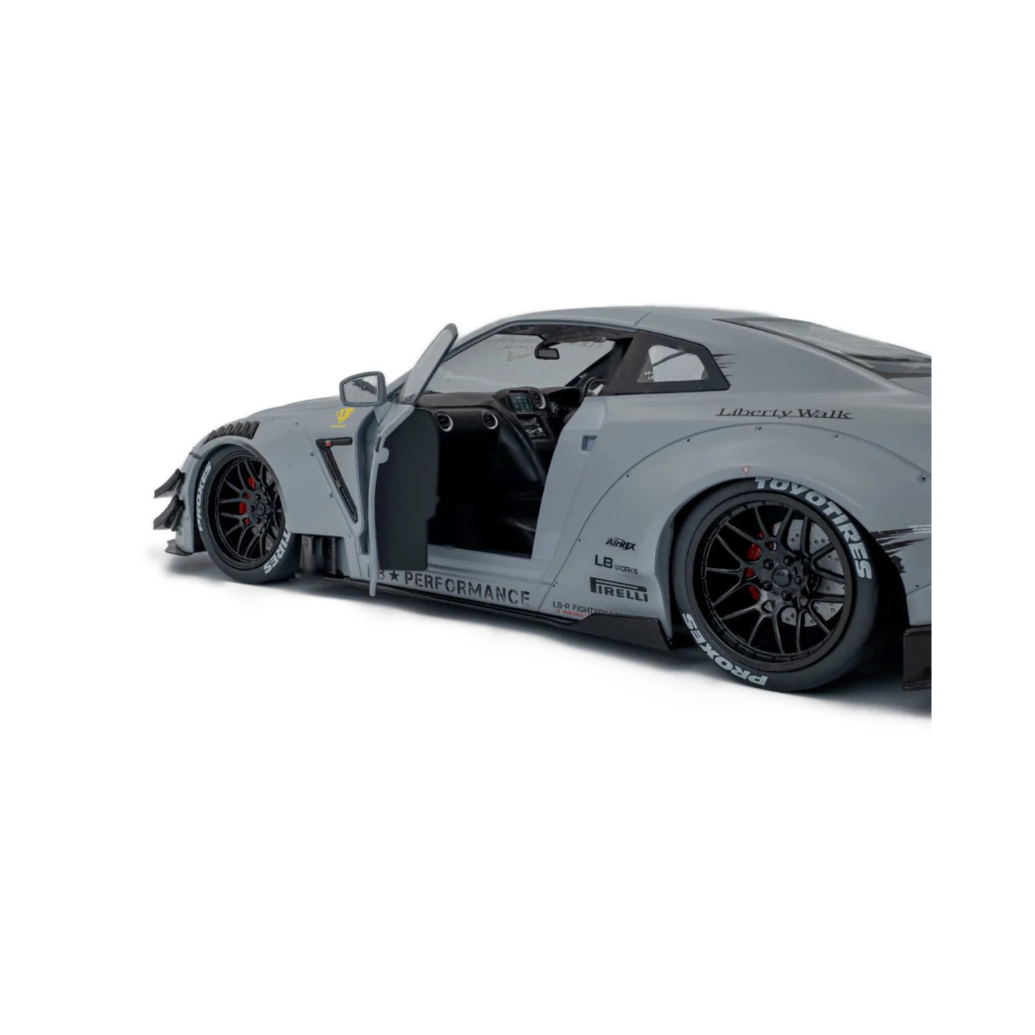 Solido 118 Nissan GT-R (R35) W Liberty Walk Body Kit 2.0 Grey w Kato San Figure -3
