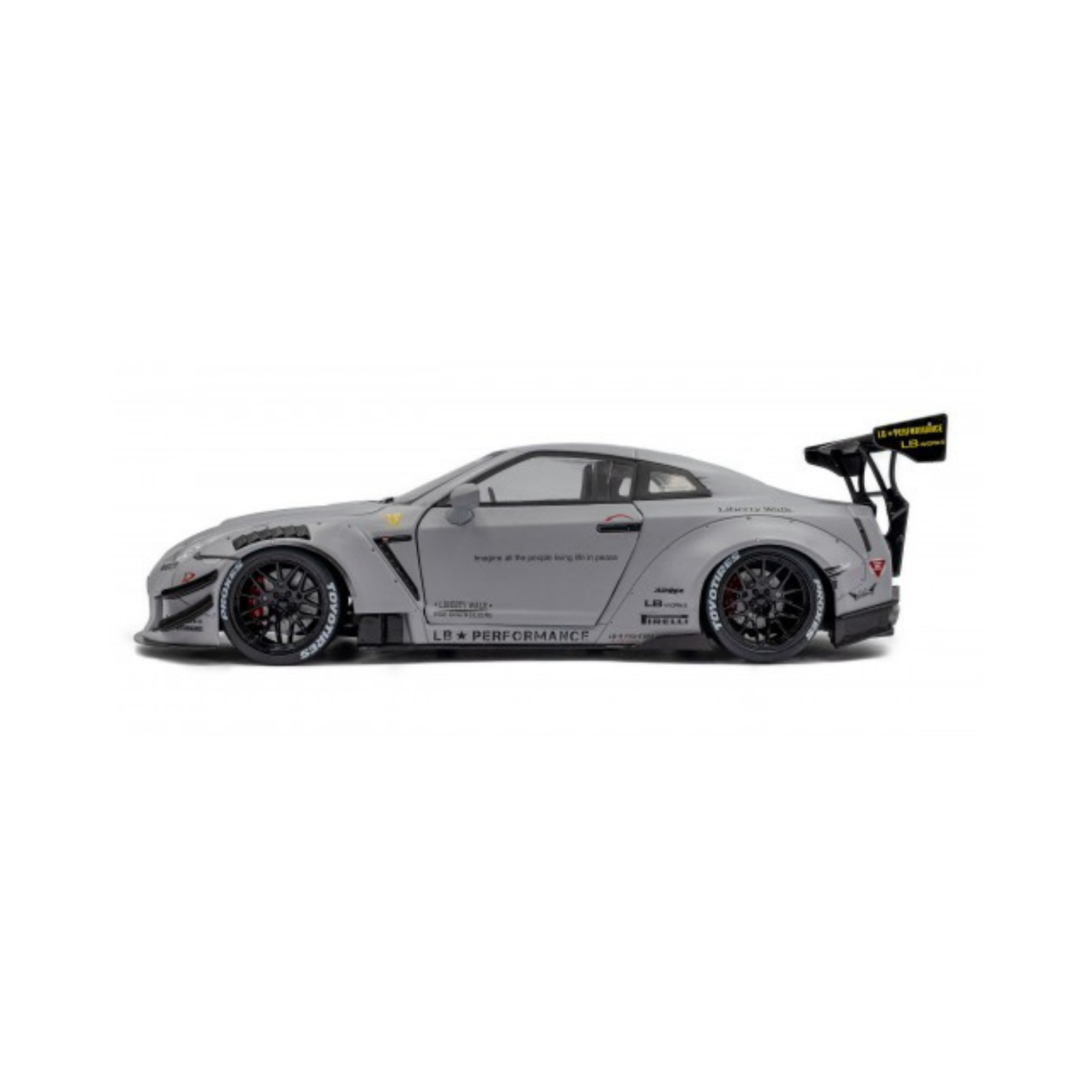Solido 118 Nissan GT-R (R35) W Liberty Walk Body Kit 2.0 Grey w Kato San Figure -5